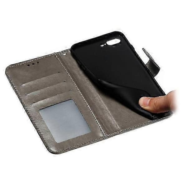 Imprint Mandala Blomsterpung Stand Flip Læder Etui med Rem Kompatibel til iPhone 8 Plus/7 Plus 5.5 tommer Grey