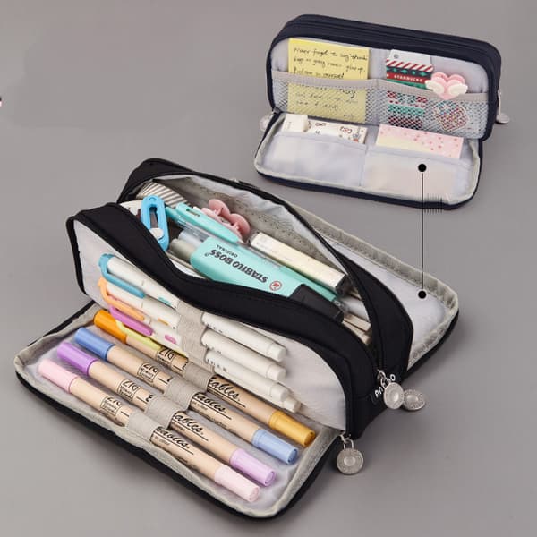 Large Capacity Pencil Case, Large Storage Pouch Pencil Case, 3 Compartments, Desk Organizer, Marker Pen Case, Simple Pencil Case