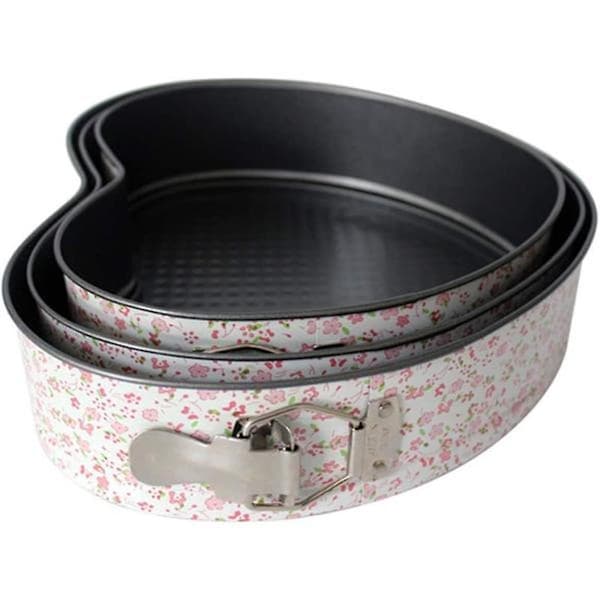 Set med 3 hjärtformade springformar, non-stick, Pannon-stick, för cheesecake, hjärtformade kakformar, DIY-bakning