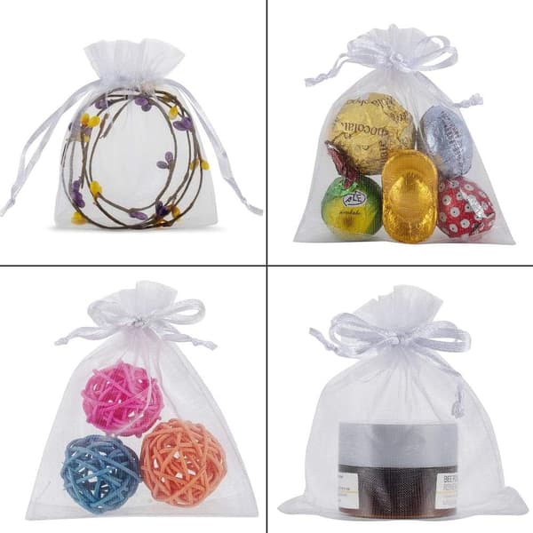 100 stk hvide smykkeposer snøre organza stofpose mini slik