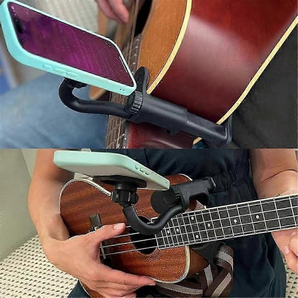 Justerbart guitarstativ med telefonholder til livestreaming og videooptagelse