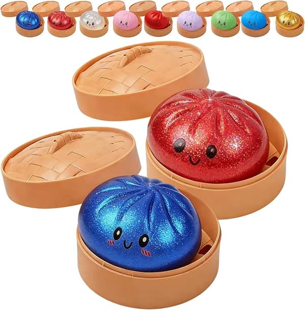 Glitter Dumpling, Glitter Dumpling Squishy laatikolla, Dumpling Aistinvarainen Puristuslelu Stressin Lievitykseen Blue+Red