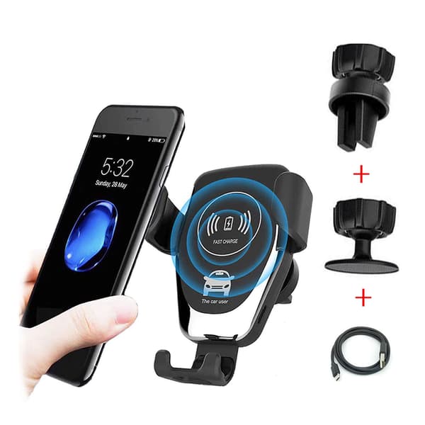 Universal trådløs billader mobil lader mobilholder Qi svart black