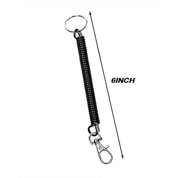 Spiral Coil Keychain with Spring Lock, Anti-theft, Stretchy Lanyard (Black)