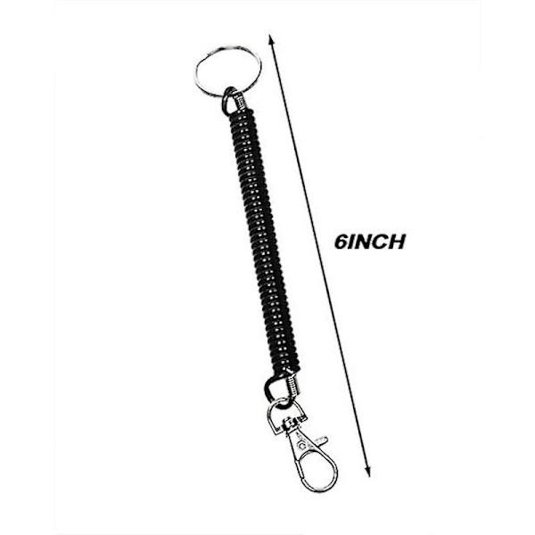 Spiral Spring Keychain with Spring Lock, Anti-theft, Stretchy Lanyard (Black)
