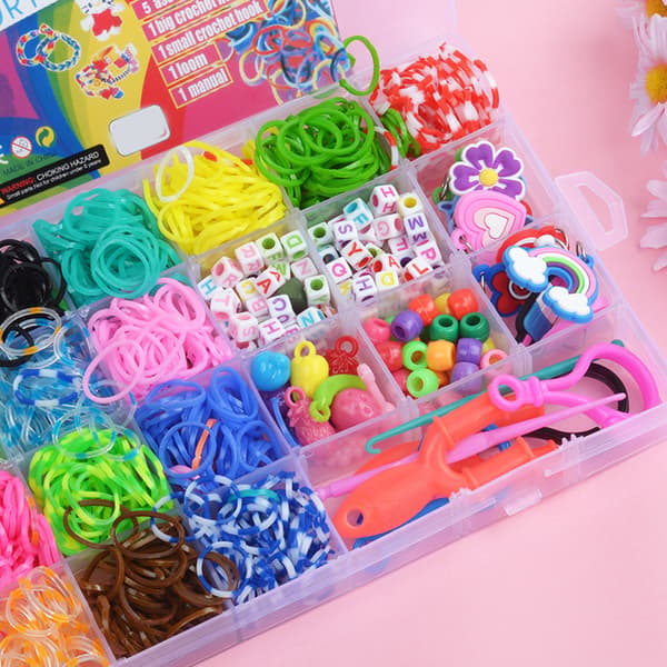Farverigt Loom Bands Sæt DIY Gummibånd Kit til DIY Armbånd Halskæder