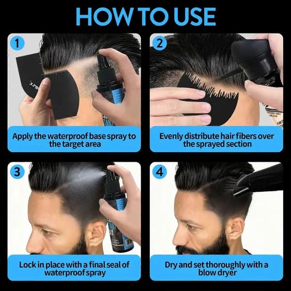 Vattenresistent Hårfiberspray, Extra Stark Hårlinjeförbättrande Fixeringsspray för Svart Hår, Barberarförbättring och Fylligare Finish, 120ml 2pcs