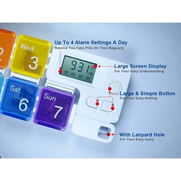 Electronic Pill Box with Alarm, 7 Compartments, Automatic Medication Reminder, Pill Dispenser for Seniors and Children - Fei Yu