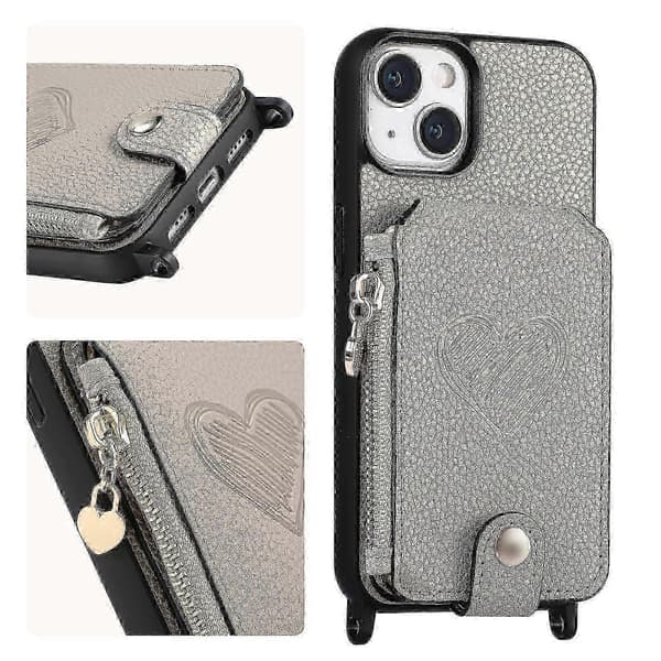2025 iPhone 15 Plus -kotelo PU-nahkaisella suojakuorella Grey