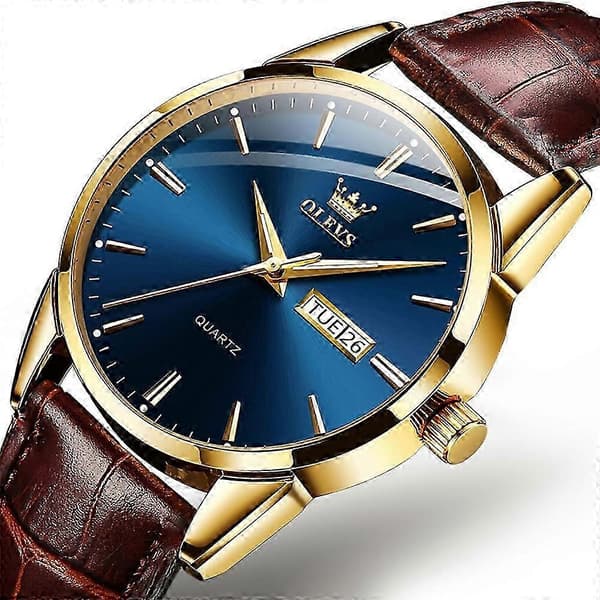 OLEVS 6898 Herre Mode Vandtæt Dobbelt Kalender Quartz Ur 26s unisex Brown Blue