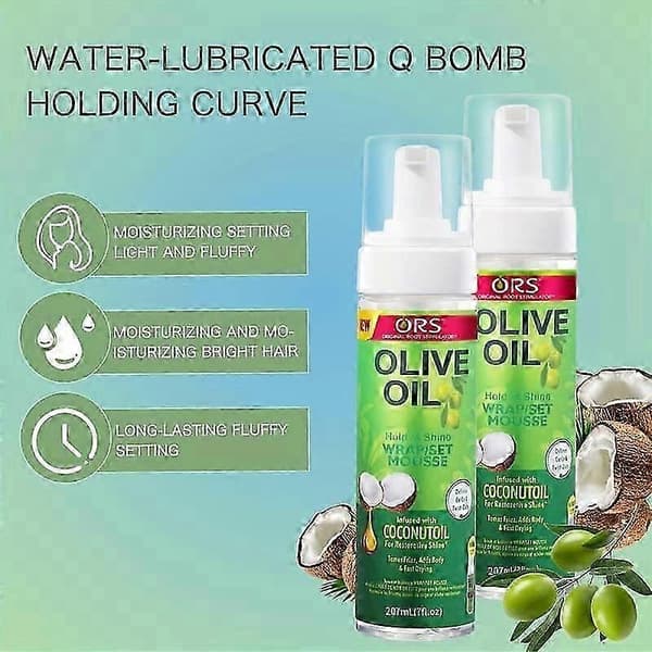 Olivenolie Hold & Glans Wrap Set Mousse tilsat kokosolie for genoprettende glans 207ML 3st