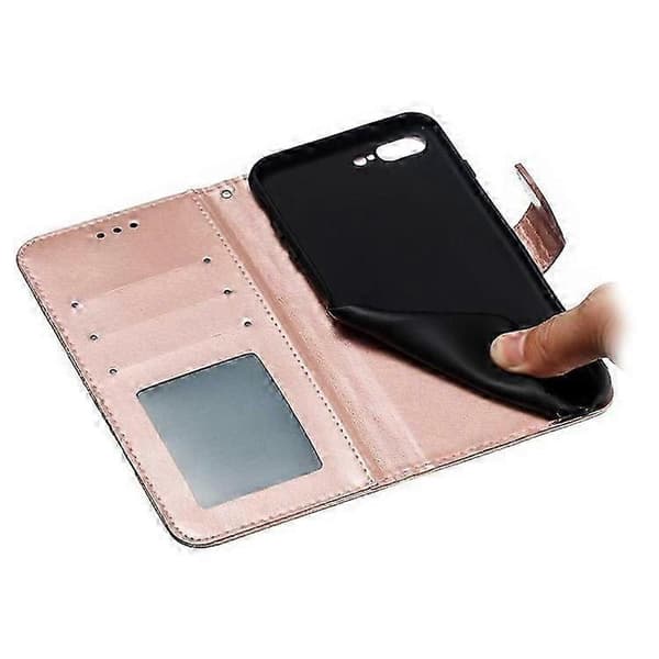 Imprint Mandala Blomsterpung Stand Flip Læder Etui med Rem Kompatibel til iPhone 8 Plus/7 Plus 5.5 tommer Pink