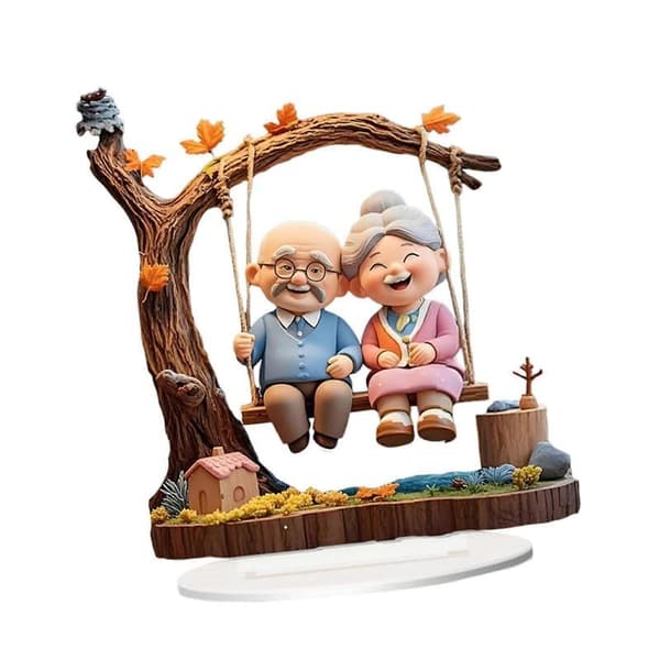 2D Flat Eldre Par Skrivebords Ornament Valentinsdag for Innendørs Hjem Gårdshus Multicolor 18.9 cmx20 cm