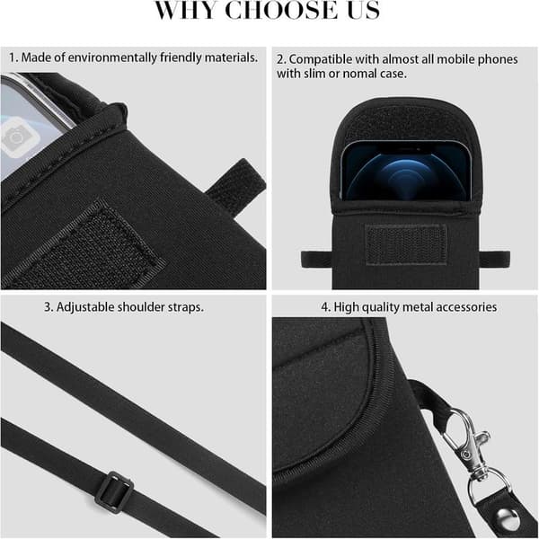 Neopren telefonhylster til iPhone 16 Pro Max/16 Plus, Galaxy S25 Ultra/S24 FE, Pixel 9 Pro/8a, OnePlus 13 (Sort)