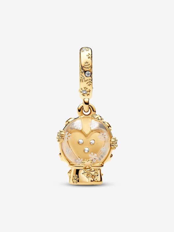 Pandora - Hjerte Snefnug Snekugle Charm - 14k Guldbelægning