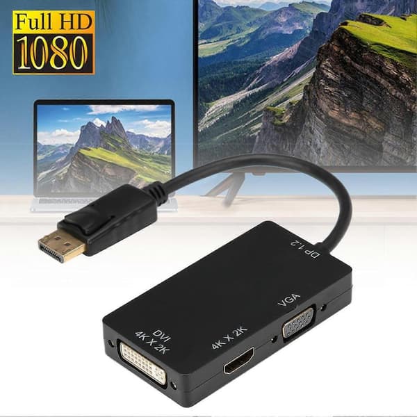 3-in-1-sovitin Displayport-HDMI/VGA/DVI-monitoiminen teräväpiirtomuunninkaapeli
