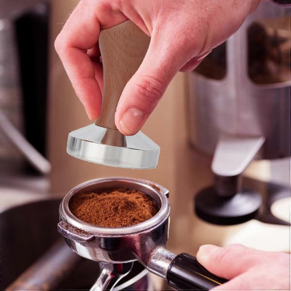 58 mm Tamper, Kaffetamper, 58 mm Espressotamper, Rustfritt stål og trehåndtak