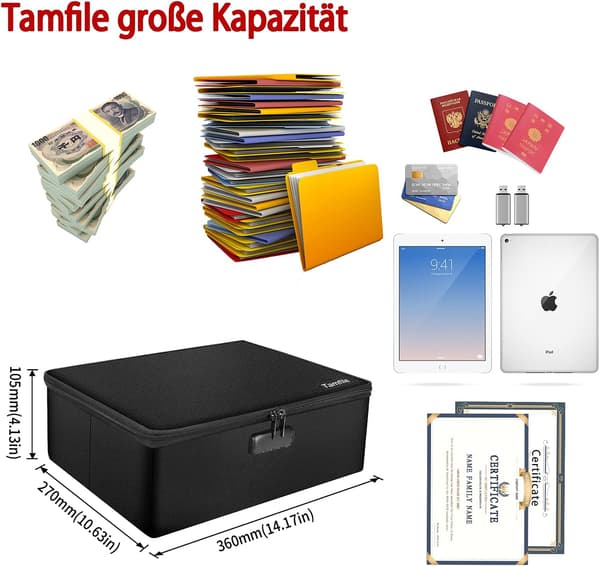 Travel Document Storage, Fireproof Document Bag, Heat Insulated, Multi-layer Storage, Portable Document Safe, Water-resistant Safe, Combination Lock