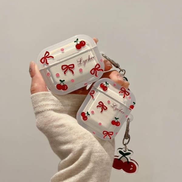 Headphone Case for AirPods 4, Cute Transparent Bow Cherry Clear Case Soft Silicone Protective AirPods 4 Shell Shockproof Protection