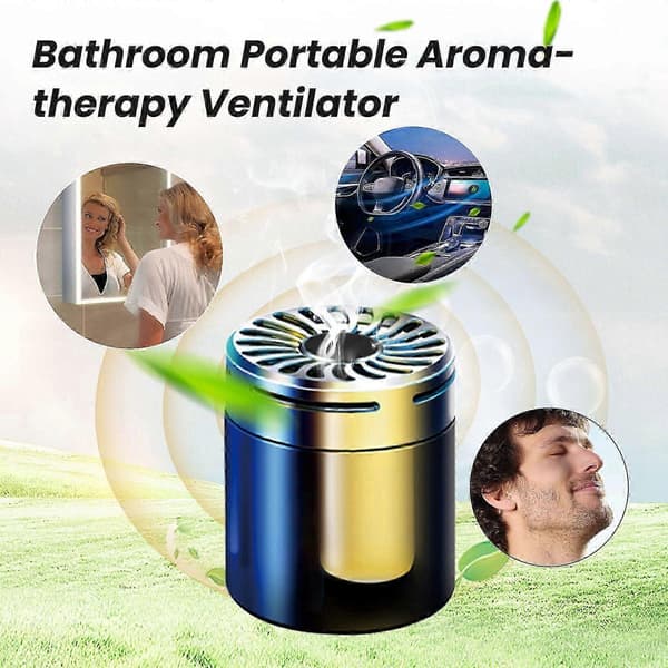 Bærbar aromaterapi-ventilator til badeværelse og bil, kompakt lugtfjerner med langtidsholdbare aromaterapi-tabletter, brugervenlig luftfrisker til lugtneutralisering