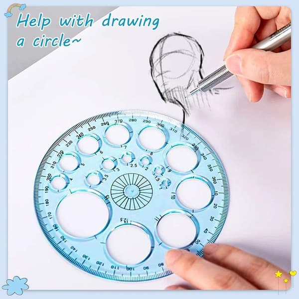Geometric Round Ruler from Pieces, Round Drawing Template, 360° Protractor, Round Stencil Ruler, Multifunctional Drawing Ruler, Painting Measuring Ruler