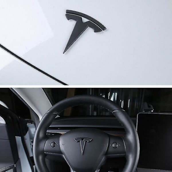 3x Mat Sort T-Logo Hævemblem Tesla Model Y