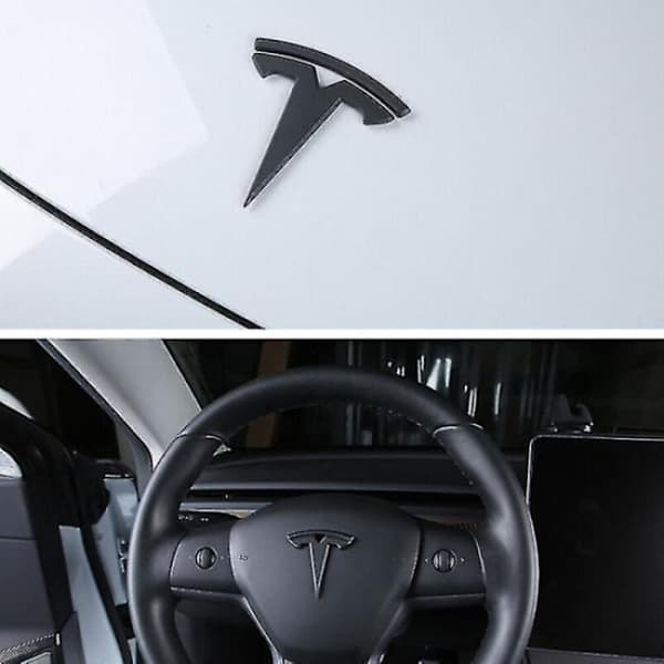 3x Matt Svart T-Logotyp Huvemblem Tesla Model Y