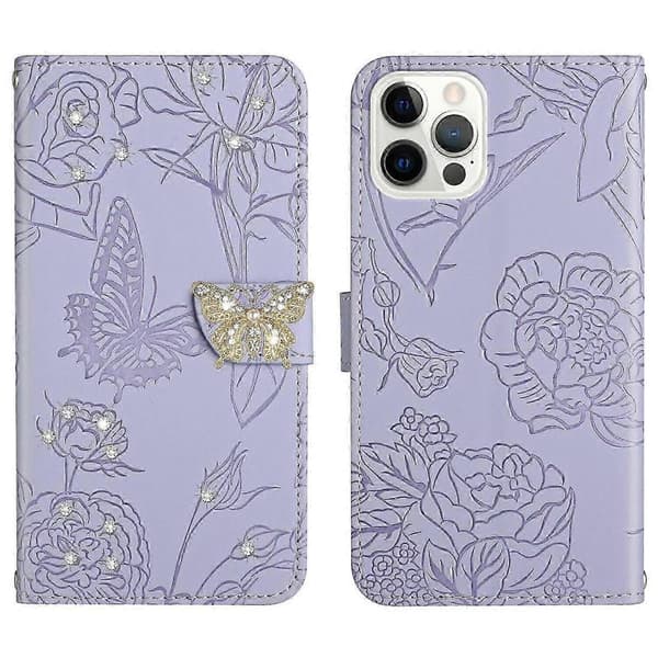 Etui til iPhone 13 PRO MAX Lommebok Sommerfugldeksel Justerbar Hals... Purple