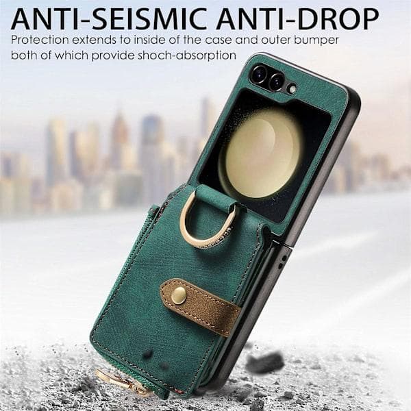 Retro Ring Vertikal Telefonetui til Samsung Galaxy Z Flip6 Grøn