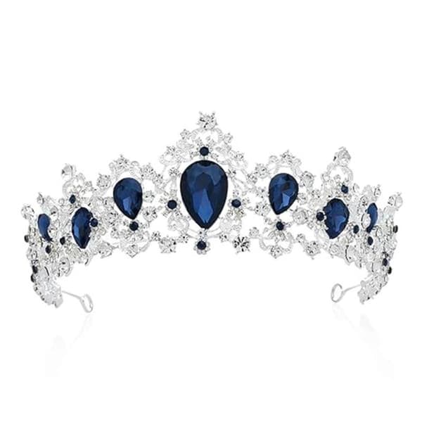 Krystalltiara for kvinner, blå bryllupskrone for bruder, brud H