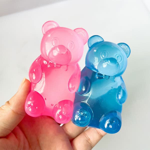 Stretchy Gummy Bear Squishies, Transparent Glitter Design, 4-Pack Portable Fidget Toy
