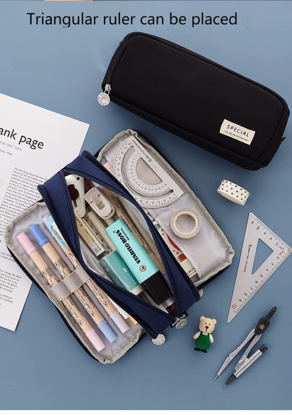Large Capacity Pencil Case, Large Storage Pouch Pencil Case, 3 Compartments, Desk Organizer, Marker Pen Case, Simple Pencil Case