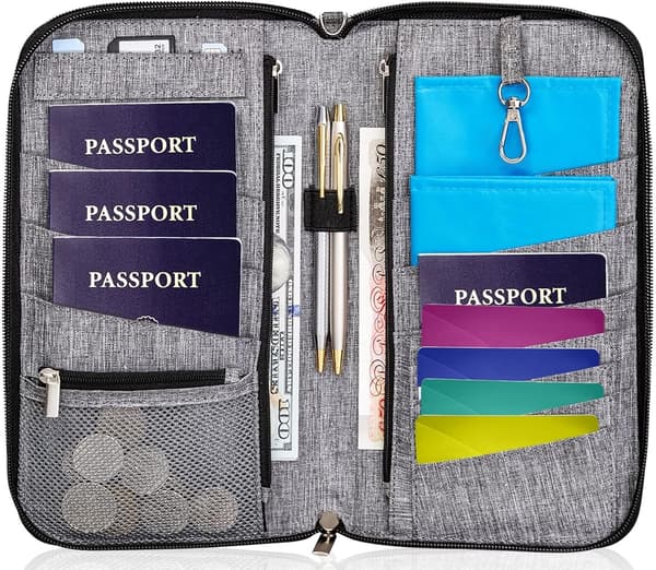 Premium perheen matkustusasiakirjojen järjestäjä tilava RFID-passinpidike lompakko (suuri, harmaa)