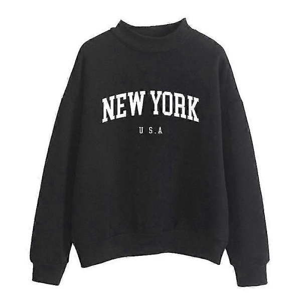 Dame Letter Print Langærmet Sweatshirt Toppe Pullovers Black S
