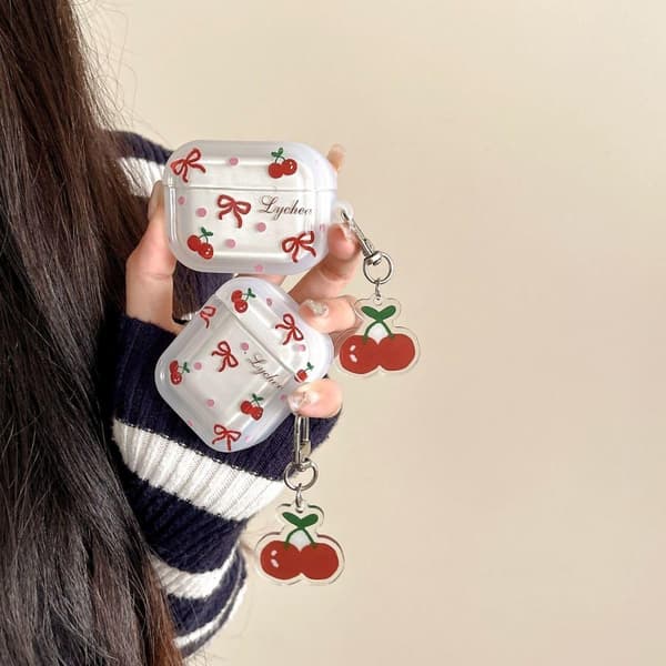 Headphone Case for AirPods 4, Cute Transparent Bow Cherry Clear Case Soft Silicone Protective AirPods 4 Shell Shockproof Protection