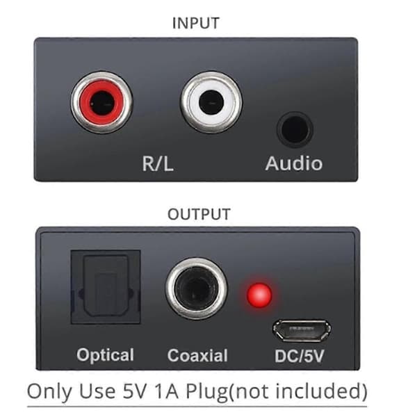 Analog til Digital Lydkonverter R/L RCA 3.5mm AUX til Digital Koaksial Toslink Optisk Lydadapter til PS3