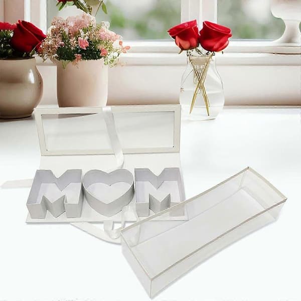 Mamma Bokstavsformad Tom Blomlåda Evig Tvål Förpackningslåda Blommig Förpackning för DIY Presentdekorationer-44.5x15.5x9.7cm white