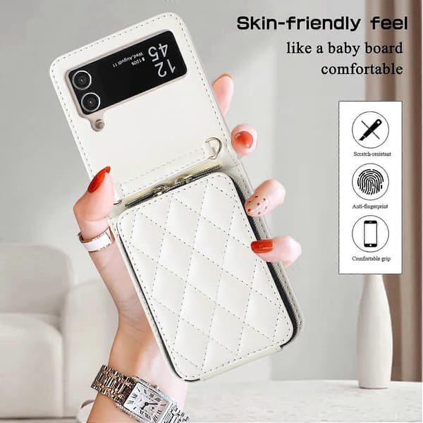 Lynlåspung læderetui til Samsung Galaxy Z Flip4 White