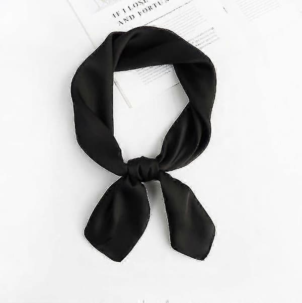 Dammode Myk Stor Sateng Firkantet Chiffong Polyester Skjerfsett Hode Hals Multifunksjonell Ensfarget Tilgjengelig-lingling Black
