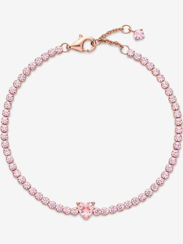 Pandora - Kimalteleva sydän tennisrannekoru - 14k ruusukullattu 7.1in/18cm