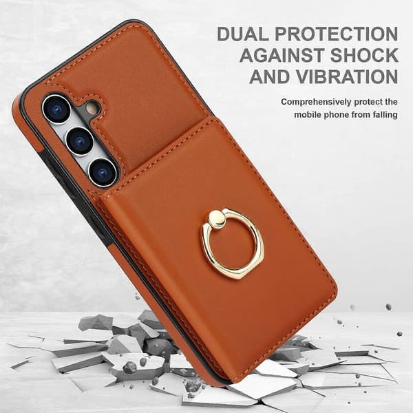 Samsung Galaxy S24 Deksel med Kortholder, Militærgradert Fallbeskyttelse, Slitesterkt Støtsikkert Beskyttelse - Brown