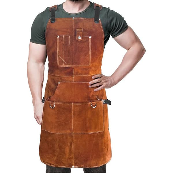Professional Leather Welding Apron for Men with 6 Pockets. Durable Welding Apron with Flame Retardant and Blacksmith Protection.