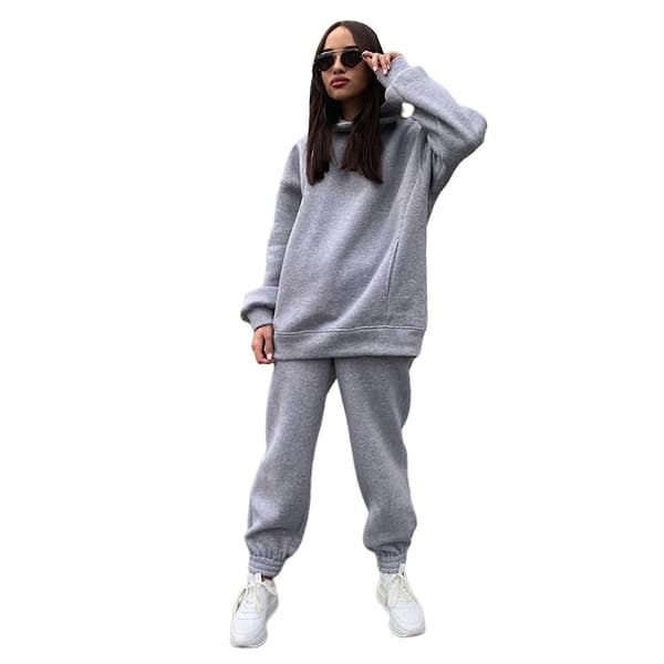 2-delt hættetrøjesæt, ensfarvet pullover-sweatshirt og joggingbukser, tykt træningssæt Light Gray S