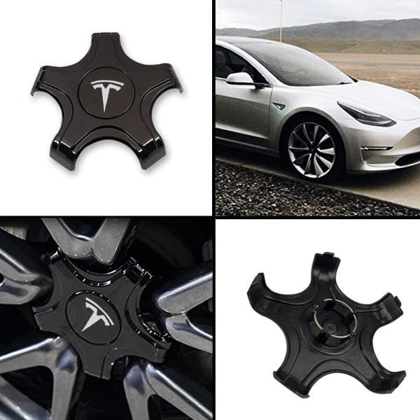 4-pak sorte og hvide Tesla Model 3 navkapsler til Aero H