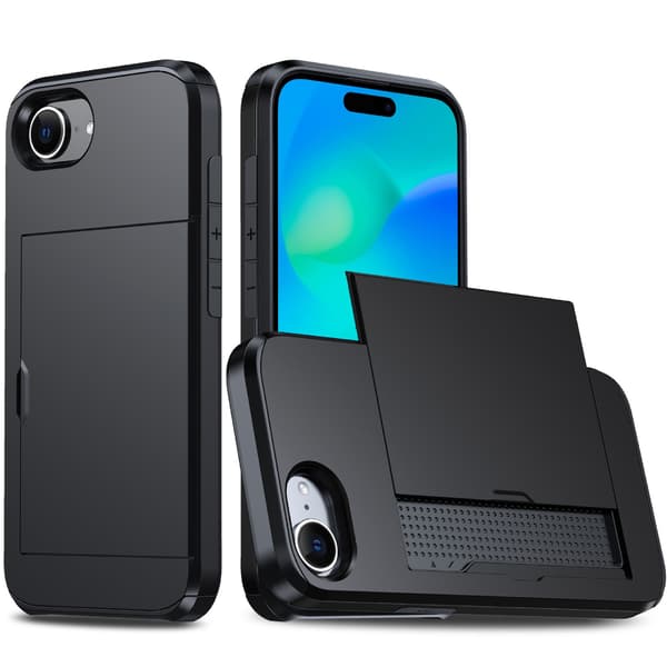 iPhone 16E cover med kortholder Sort Sort