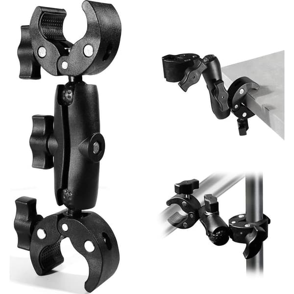 Universal Double Clamp Umbrella and Camera Mount - Universal Mount with 38mm Clamp, Suitable for Walkers, Strollers, and Bicycles