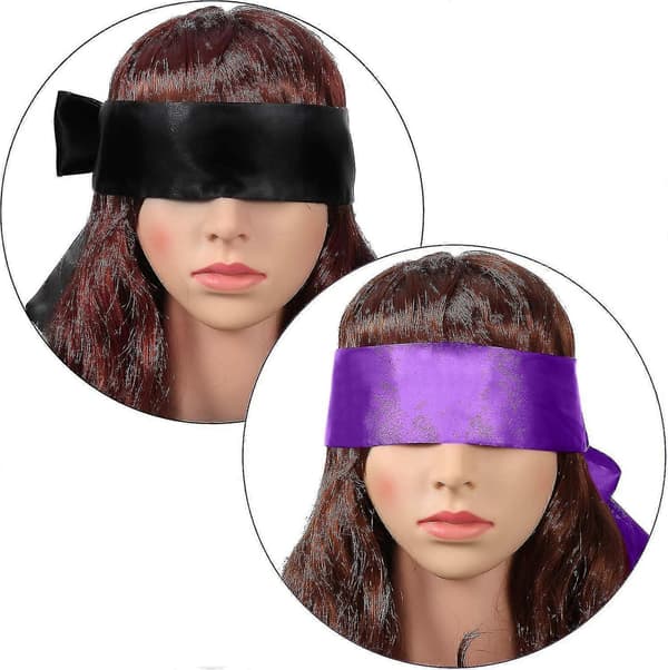 2-pack sovmask i satin, ögonbindel, 150 cm Black and Purple