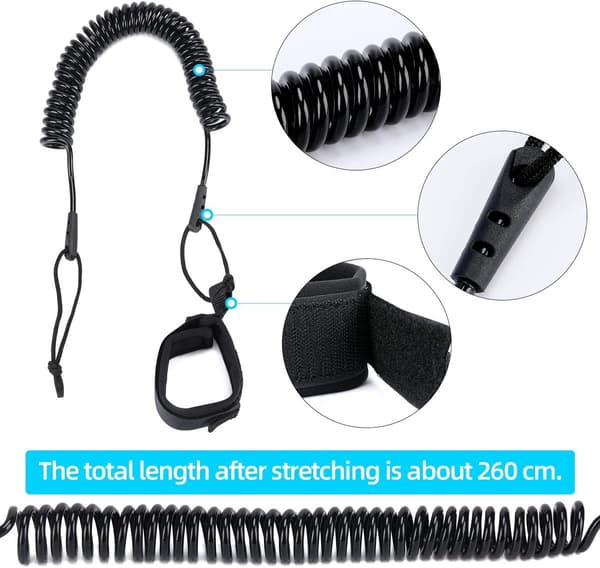 2-pack - Elastic Surf Leash - Surfboard Foot Leash - 3 Meters - SUP Accessories - Black