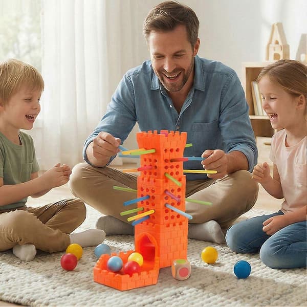 Pull a Stick Tower-spel, pedagogisk staplingsleksak i trä för barn, STEM-byggspel för familjefester och lek Orange