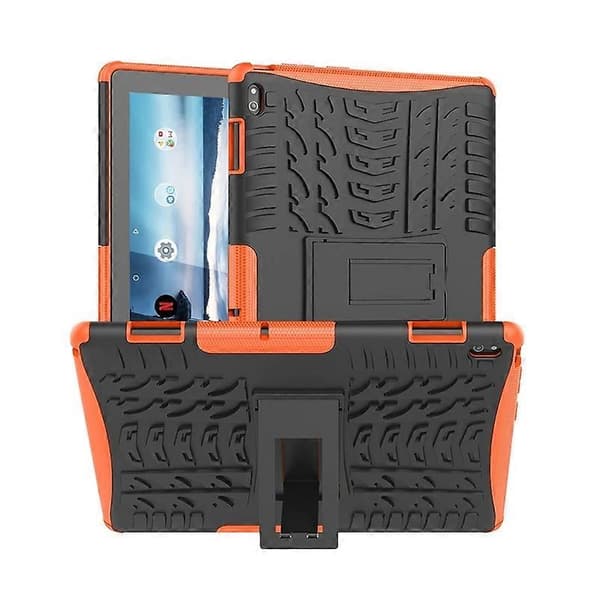 För Lenovo Tab E10 Däcktextur Stötsäkert TPU+PC Skyddsfodral med Hållare För Lenovo Tab E10 Orange